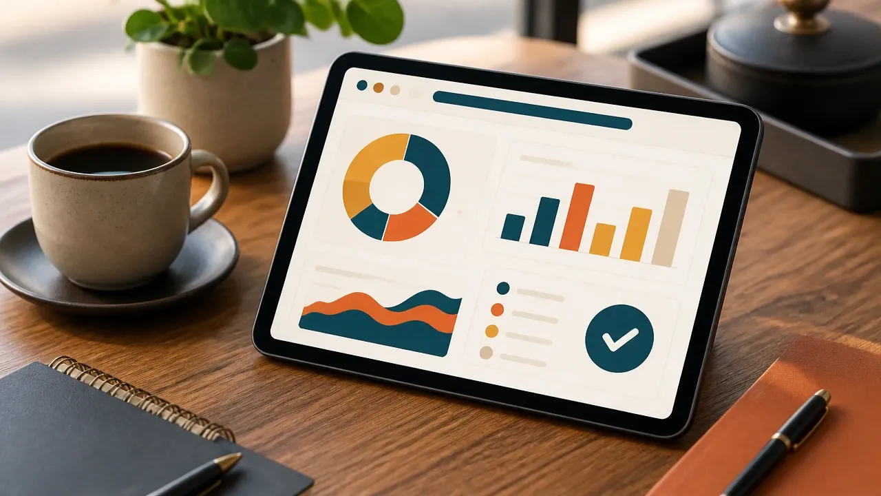 Aufgeräumter Arbeitsplatz mit Buchhaltungssoftware