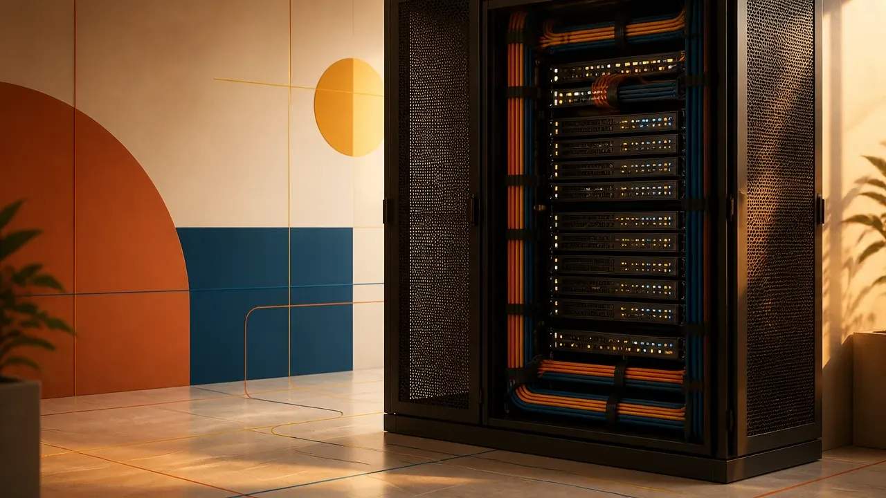 Server- und Netzwerkschrank in einem ruhigen Technikraum