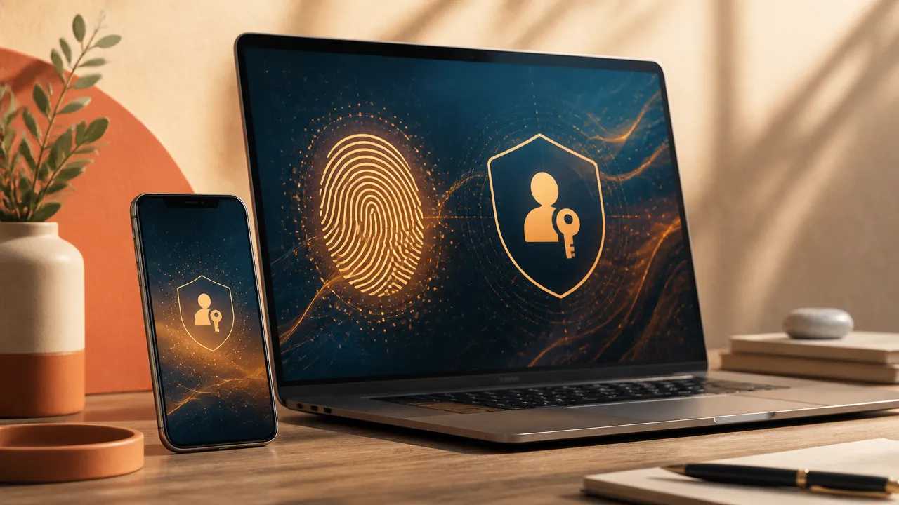 Smartphone und Laptop mit biometrischem Fingerabdruck